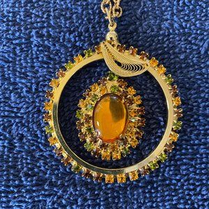 Vintage (1960s) necklace, green/brown/amber-colored crystals